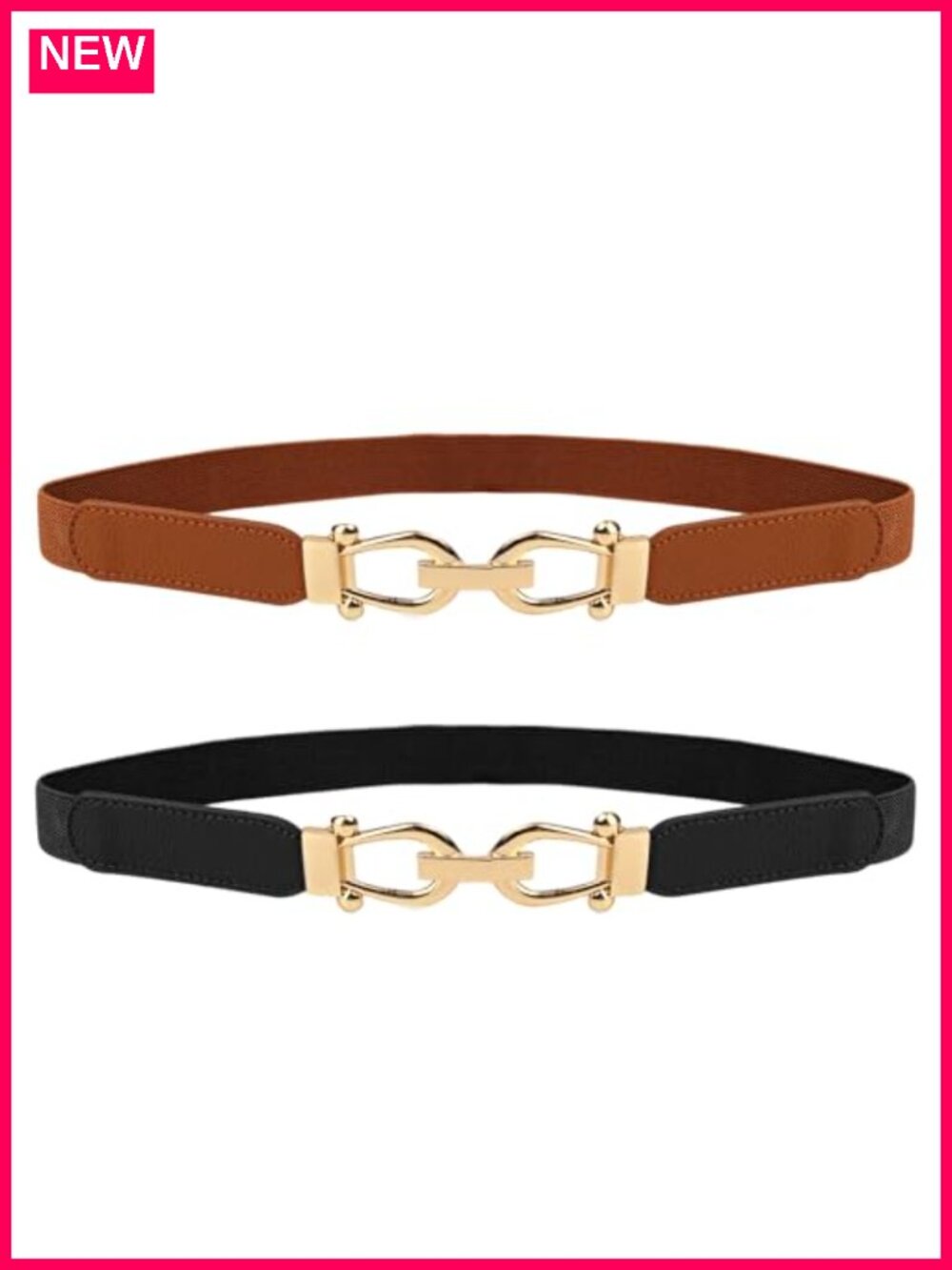 Stretchy Waist Belt Elastic Gold Buckle 2 Pack